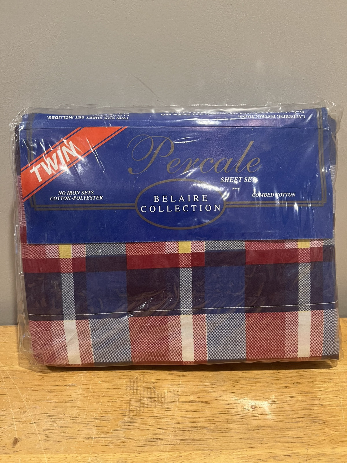 Percale Vintage Twin Sheet Sets Checked Blue Red Tommy Combed Cotton Pik... - $29.69
