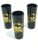 Skeleton With Cool Spiders Black 4&quot; Tall Shot Glasses Set Of 3 Barware Halloween - £11.64 GBP