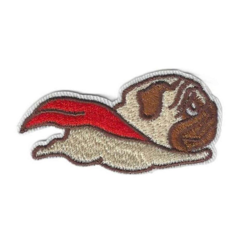 FLYING PUG IRON ON PATCH 2.4&quot; Cute Superhero Super Dog Embroidered Appli... - $3.95