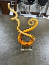 Vintage Murano Glass Spiral Sculpture Yellow and Brown 13.5&quot; Tall x 5&quot; - £61.72 GBP