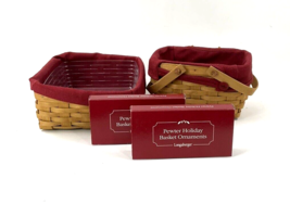 Longaberger Handmade Set Of 2 Red Lined Baskets With Pewter Holiday Ornaments - £34.02 GBP