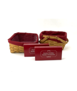 Longaberger Handmade Set Of 2 Red Lined Baskets With Pewter Holiday Orna... - £32.22 GBP