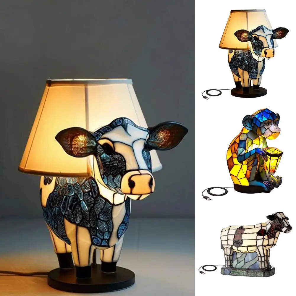 Ght light vintage cow monkey resin table lamp usb operated night light for room bedroom thumb200