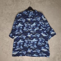 Puritan Mens Hawaiian Shirt 3XL Retro Cars Palm Trees Print Button Up Blue - £22.30 GBP