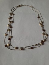 Fashion jewelry, Monet Triple Strand Necklace Gold Tone &amp; Brown Amber Disks - £7.23 GBP