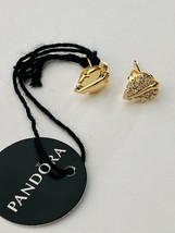 Genuine Pandora 18K Gold Plated Shining &amp; Sparkling Leaf Stud Earrings - $54.95
