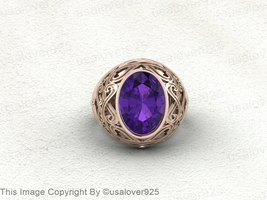 Natural Purple Amethyst Oval Gemstone Designer Men Sterling Silver Ring Jewelry - £60.11 GBP