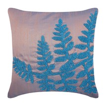 Handmade 16&quot;x16&quot; Floral Blue Art Silk Cushion Cover - Blue Feather - $42.86+