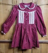 Miss Quality Dress Vintage Girls 6X Rust Floral Peasant Prairie Lace Long Sleeve - £42.35 GBP