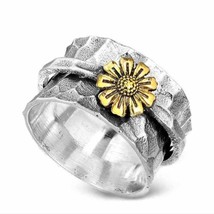 Size 9 Women&#39;s Ring Hammered style Anti Stress With chrysanthemum Metal Plating - £15.91 GBP
