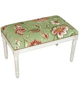 Bench Jacobean Floral Flowers Green Antique White Wash Antiqued Wool Uph... - £392.39 GBP
