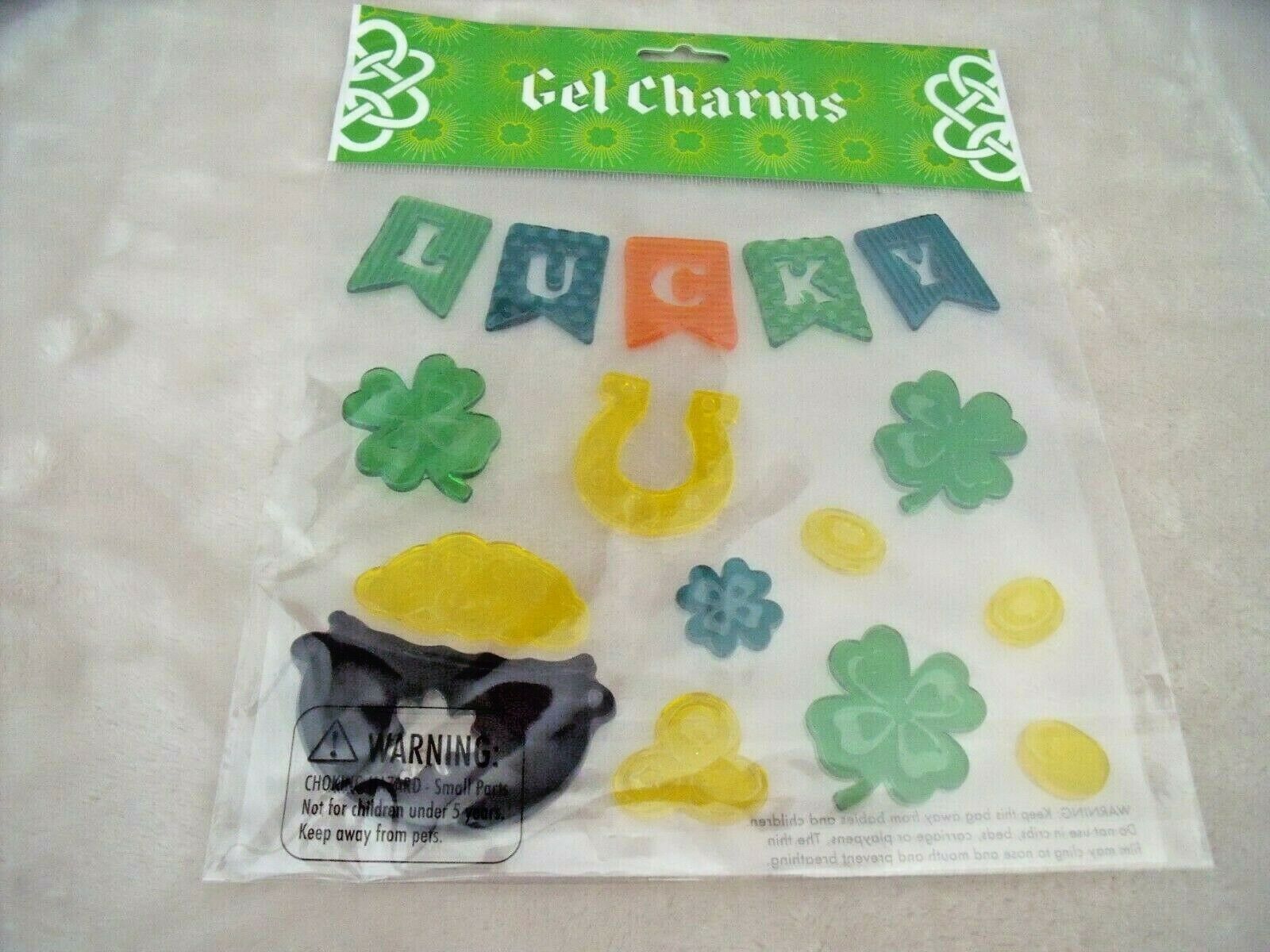 Primary image for NEW St Patricks Day GEL CHARMS Window Clings Decals SHAMROCKS Pot Of Gold LUCKY