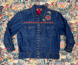 Vtg 1990s Blue Cotton Jean Denim Jacket Sz S/M Western Rodeo Chimayo Des... - $48.38