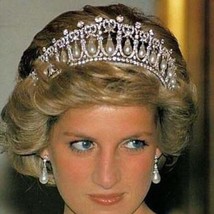 Vintage Silver Color Queen Princess Diana Crown Crystal And Pearl Diadem For Bri - £19.40 GBP