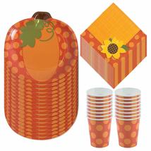 Pumpkin Party Supplies - Plates, Cups, Napkins for Fall Party (Serves 16) - £15.07 GBP