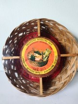 Vtg Mahogany Wicker Divided Serving Basket Washable Liner Woven Philippines NOS  - £14.19 GBP
