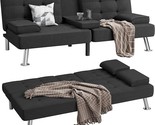 Linen Upholstered Modern Convertible Folding Futon Sofa Bed W/Removable ... - $296.99