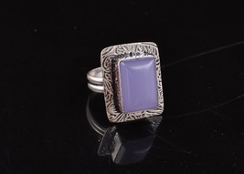 Rhodium Polished Handmade Square Chalcedony Women Elegant Design Ring Daily Wear - £14.60 GBP+
