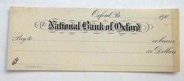 1900 antique UNUSED NATIONAL BANK OF OXFORD pa CHECK blank - £14.73 GBP