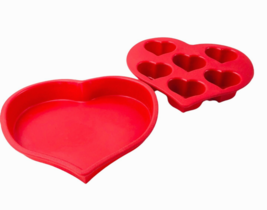 2 Red Silicone Heart Baking Molds One Same Size 10&quot; - £19.12 GBP