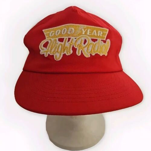 Vtg Goodyear Snapback Hat Embroidered Red Cap Made In The USA Flight Radial - $21.73