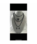 vintage Austrian Black Beaded Necklace, Earrings, and Brooch Set - £59.35 GBP
