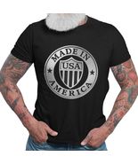 Made in America Shiny Metal Shield Rider Tee, USA Badge Biker T-Shirt - $24.95
