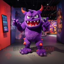 Purple Demon mascot costume character dressed with a Bodysuit and Anklets - $1,239.00