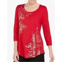 JM Collection Womens M Red Ophelia Printed 3/4 Sleeve Blouse Top NWT C10 - £15.65 GBP