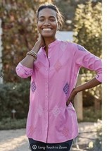 J.Jill Cotton Tunic w/Embroidery Pink Vented Sides size XL Indian Inspired - $21.79