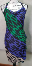 BCBGMAXAZRIA Sheath Dress Women&#39;s S Multi Polyester Backless Ruched Halter Neck - £20.33 GBP