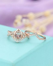 2Ct Pear Lab Created Morganite Bridal Engagement Ring Set 14K Rose Gold Plated - $121.54