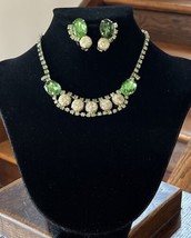 Vintage Juliana Style Green Glass Rhinestone Confetti Choker Necklace &amp; ... - £74.53 GBP