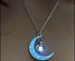 New Gorgeous Solar Luminous Crescent Moon Globe Necklace BLUE - $8.00