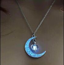 New Gorgeous Solar Luminous Crescent Moon Globe Necklace BLUE - $8.00