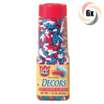 6x Shakers Cake Mate Decorating Decors Red White &amp; Blue Colors | 1.75oz - £12.59 GBP