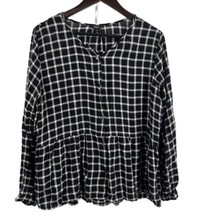 Rails Black White Plaid Long Sleeve Button Up Ruffle Hem Celeste Onyx Check XL - £35.77 GBP