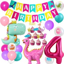Dinosaur Party Decorations For Girls 4Th Birthday Pink Dinosaur Standing Balloon - £28.78 GBP