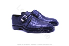 Men&#39;s Handmade Black Leather Monk Strap Dress Shoes, Formal Shoes For Men - $132.69