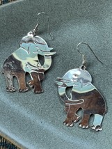 Large Alpaca Mexico Thin Asian Elephant w Tusks Silver Dangle Earrings for Pierc - £11.90 GBP