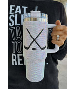 Silvery 40Oz Hockey Game Day Rhinestone Tumbler with Handle - $42.55