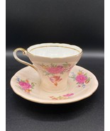 Aynsley Teacup and Saucer bone china, corset shape, floral,peach and whi... - £21.70 GBP