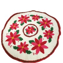 Needlepoint Petit Point Christmas Poinsettia Rug Table Wall Accent HANDC... - £23.03 GBP