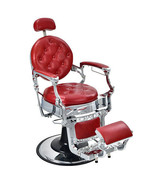 Vintage Barber Chair with Adjustable Height and Headrest-Red - Color: Red - $1,874.42 CAD