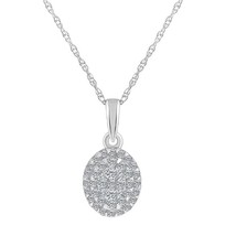 0.25CT Vero Diamante Taglio Ovale Cluster Ciondolo Catena 14K Oro Bianco Argento - £219.54 GBP