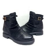 MIZ MOOZ RUCHED LEATHER  BOOTIE SIDE ZIP  BUCKLE 37EU / 7US  BLACK Z-114 - $144.54
