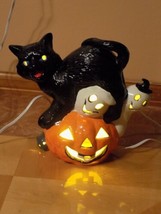 Hand-Painted Ceramic Halloween Pumpkin/Cat/Ghost Illuminating Led Lights... - $39.60
