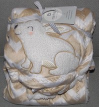 Carters Bunny Tan White Chevron Stripe Cozy Sherpa Blanket 30&quot; X 40&quot; Nwt Rare! - £44.30 GBP