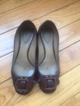 Pre-owned CHLOE Brown Buckle Front Ballet Flats 1.5&#39;&#39; stucco heel SZ 36.5 ITALY - £76.55 GBP