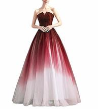 Gradient Tulle Long Ombre Prom Dress Evening Gown Asymmetrical Burgundy White 2 - £87.52 GBP